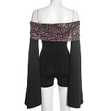 2025 Sexy Leopard Print Ruched Off-the-Shoulder Neckline Jumpsuit With Flared Sleeves XYWL-25RP468