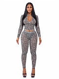 Sexy High-neck Zip-up Crop Top and Tight-fitting Long Pants Two-piece Set PMR-831