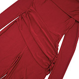 Fashionable Off-Shoulder Cross-Front Ruched Jumpsuit with Flowing Ribbons and Loose Straight Legs XYWL-25JP441