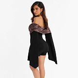 2025 Sexy Leopard Print Ruched Off-the-Shoulder Neckline Jumpsuit With Flared Sleeves XYWL-25RP468