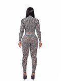 Sexy High-neck Zip-up Crop Top and Tight-fitting Long Pants Two-piece Set PMR-831