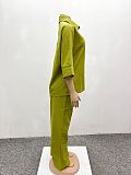 Stylish Solid-color Lapel Shirt and Casual Trousers Two-piece Set QZ-3788