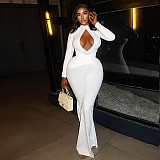 Sexy Hollow-out Solid Color Flared Long-sleeved Jumpsuit JY-006299