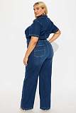 Stylish Ffitted and Stretchy Washed Denim Wide-leg Flared Jumpsuit JLX-8605