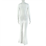 Sexy Hollow-out Solid Color Flared Long-sleeved Jumpsuit JY-006299