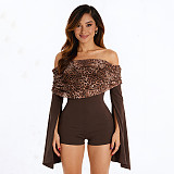 2025 Sexy Leopard Print Ruched Off-the-Shoulder Neckline Jumpsuit With Flared Sleeves XYWL-25RP468