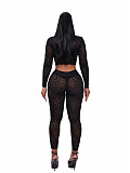 Sexy High-neck Zip-up Crop Top and Tight-fitting Long Pants Two-piece Set PMR-831