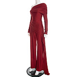 Fashionable Off-Shoulder Cross-Front Ruched Jumpsuit with Flowing Ribbons and Loose Straight Legs XYWL-25JP441