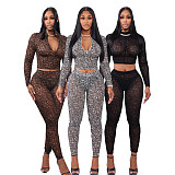 Sexy High-neck Zip-up Crop Top and Tight-fitting Long Pants Two-piece Set PMR-831
