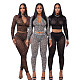 Sexy High-neck Zip-up Crop Top and Tight-fitting Long Pants Two-piece Set PMR-831