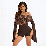 2025 Sexy Leopard Print Ruched Off-the-Shoulder Neckline Jumpsuit With Flared Sleeves XYWL-25RP468
