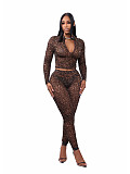 Sexy High-neck Zip-up Crop Top and Tight-fitting Long Pants Two-piece Set PMR-831