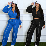 Stylish Woven Two-piece Set Featuring A Color-blocked Top and Wide-leg Trousers RS-391427