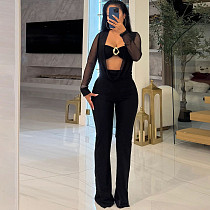 Sexy Stylish Women's Mesh Panel Sheer High-waisted Jumpsuit ZJQD-90756