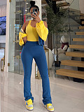 Casual Patchwork Sleeveless Slim-fit Base Layer Shirt and Straight-leg Pants Three-piece Set RS-5074