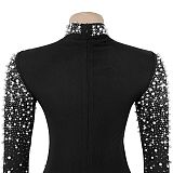 Fashionable and Elegant High-Neck Rhinestone and Bead Embellished Bodycon Dress BY-7622