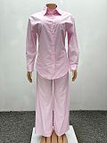 Casual Loose-fitting Long-sleeved Shirt and Wide-leg Pants Two-piece Set QZ-3682
