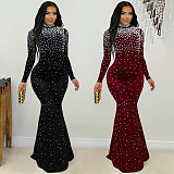 Fashionable and Elegant High-Neck Rhinestone and Bead Embellished Bodycon Dress BY-7622
