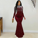 Fashionable and Elegant High-Neck Rhinestone and Bead Embellished Bodycon Dress BY-7622