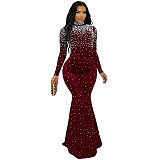 Fashionable and Elegant High-Neck Rhinestone and Bead Embellished Bodycon Dress BY-7622