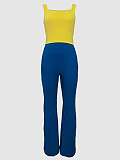 Casual Patchwork Sleeveless Slim-fit Base Layer Shirt and Straight-leg Pants Three-piece Set RS-5074