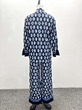 Casual Printed Long-sleeved Collared Shirt and Trousers Two-piece Set QZ-6414