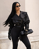 Fashionable Lapel Collar Belted Double-Breasted Slim-Fit Short Trench Coat/Jacket ZS-0776