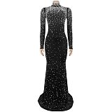 Fashionable and Elegant High-Neck Rhinestone and Bead Embellished Bodycon Dress BY-7622