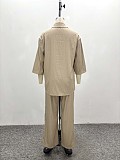 Solid Color cCasual Cardigan Shirt and Drawstring PantsTwo-piece Set QZ-6089