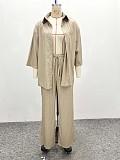 Solid Color cCasual Cardigan Shirt and Drawstring PantsTwo-piece Set QZ-6089