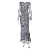 2025 Autumn/Winter Sexy Square-Neck Polka Dot Long-Sleeved Dress SUM-25448
