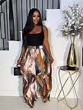Casual Patchwork Lace Print Loose Fit Cargo Pants With Elastic Cuffs XINH-2011