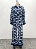 Casual Printed Long-sleeved Collared Shirt and Trousers Two-piece Set QZ-6414