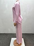 Casual Loose-fitting Long-sleeved Shirt and Wide-leg Pants Two-piece Set QZ-3682