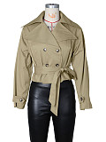 Fashionable Lapel Collar Belted Double-Breasted Slim-Fit Short Trench Coat/Jacket ZS-0776