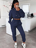 Autumn/Winter Fleece-lined Hooded Sweatshirt Casual Two-Piece Set RS-L279