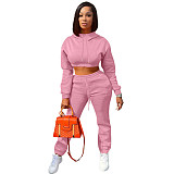 Autumn/Winter Fleece-lined Hooded Sweatshirt Casual Two-Piece Set RS-L279