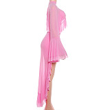 New Solid Color Mesh Panel Loose Top and Skirt Set ZJQD-89406