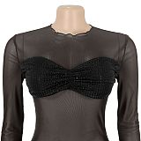 2025 Sexy See-Through Mesh and Rhinestone Short Dress BY-7636