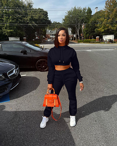 Autumn/Winter Fleece-lined Hooded Sweatshirt Casual Two-Piece Set RS-L279