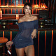 Sexy See-Through Off-Shoulder Solid Color Glitter Bodycon Dress SXE-89422