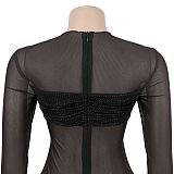 2025 Sexy See-Through Mesh and Rhinestone Short Dress BY-7636