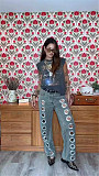 2025 New Arrival Leopard Print Cutout Metal Eyelet Design High-Waisted Jeans RS-YMT502