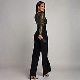 Sexy Deep V-neck Sequined Long-sleeved Loose Jumpsuit CYA-902224