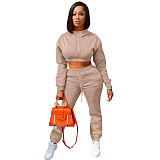 Autumn/Winter Fleece-lined Hooded Sweatshirt Casual Two-Piece Set RS-L279