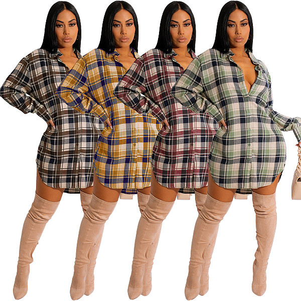 Casual Loose Classic Plaid Shirt Dress RS-L369