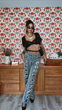 2025 New Arrival Leopard Print Cutout Metal Eyelet Design High-Waisted Jeans RS-YMT502
