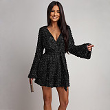 Sexy Long-sleeved Deep V-neck Sequined Dress CYA-902226