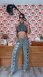 2025 New Arrival Leopard Print Cutout Metal Eyelet Design High-Waisted Jeans RS-YMT502