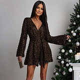 Sexy Long-sleeved Deep V-neck Sequined Dress CYA-902226